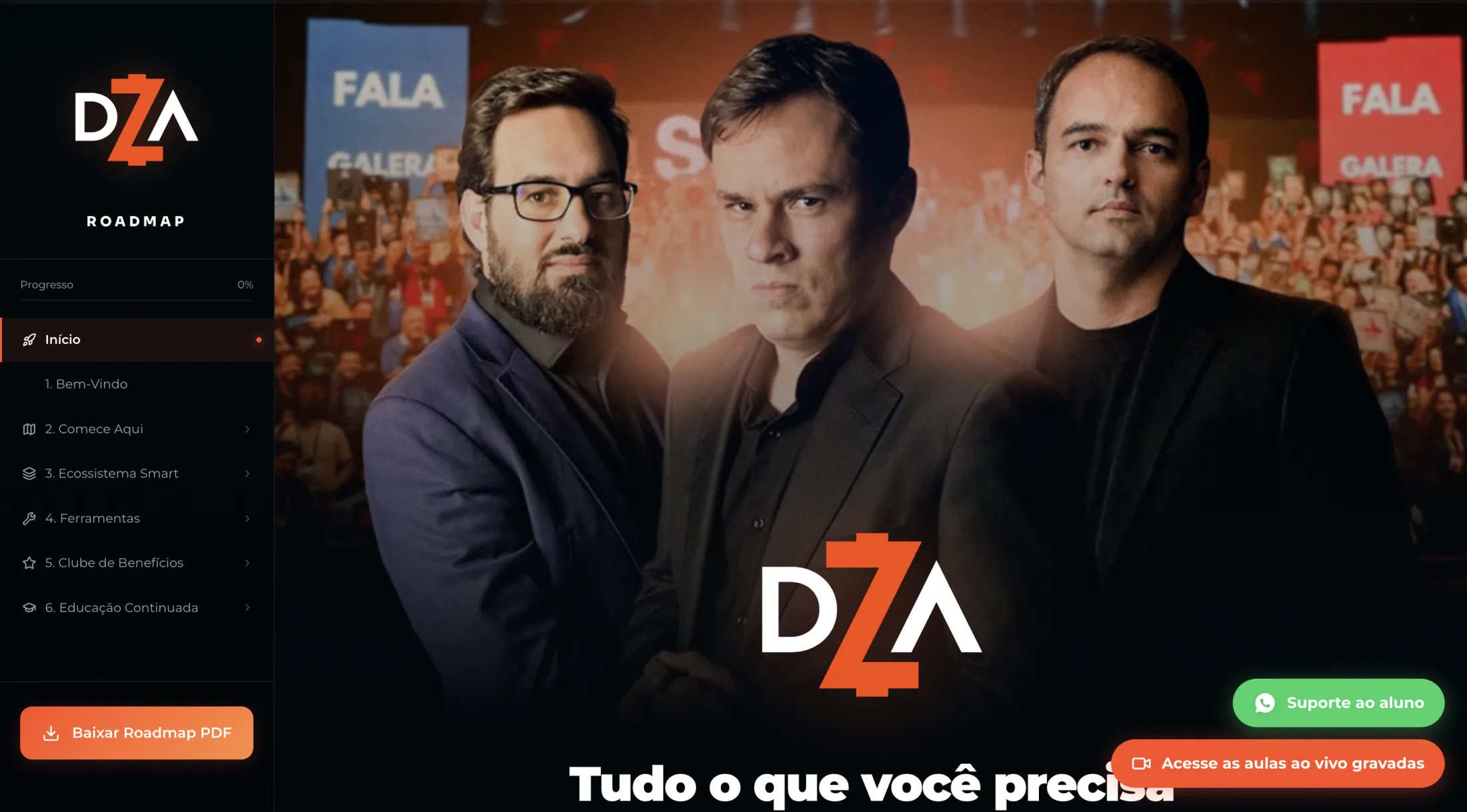 Hero do Roadmap DZA com os três mentores
