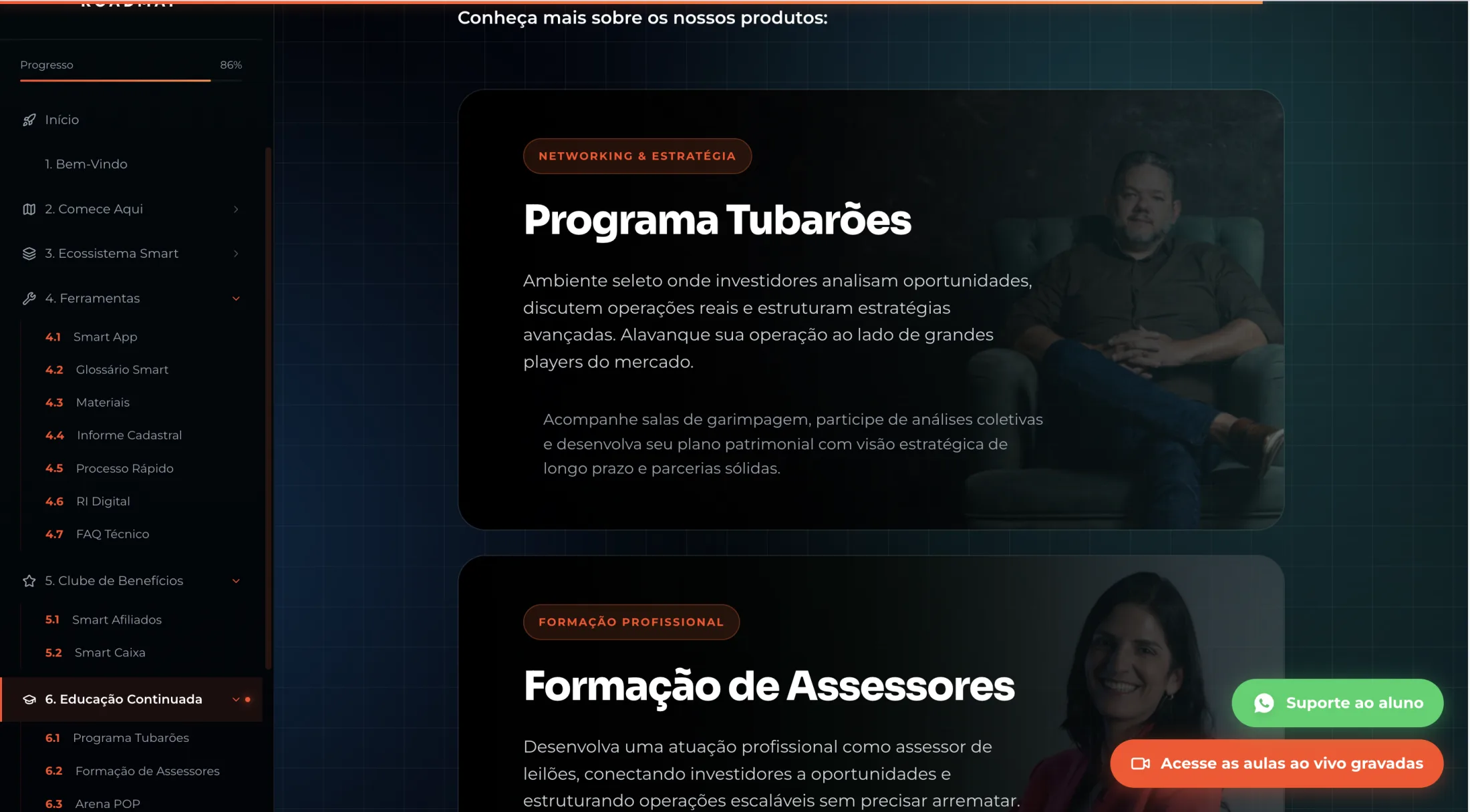 Seção Educação Continuada com Programa Tubarões e Formação de Assessores