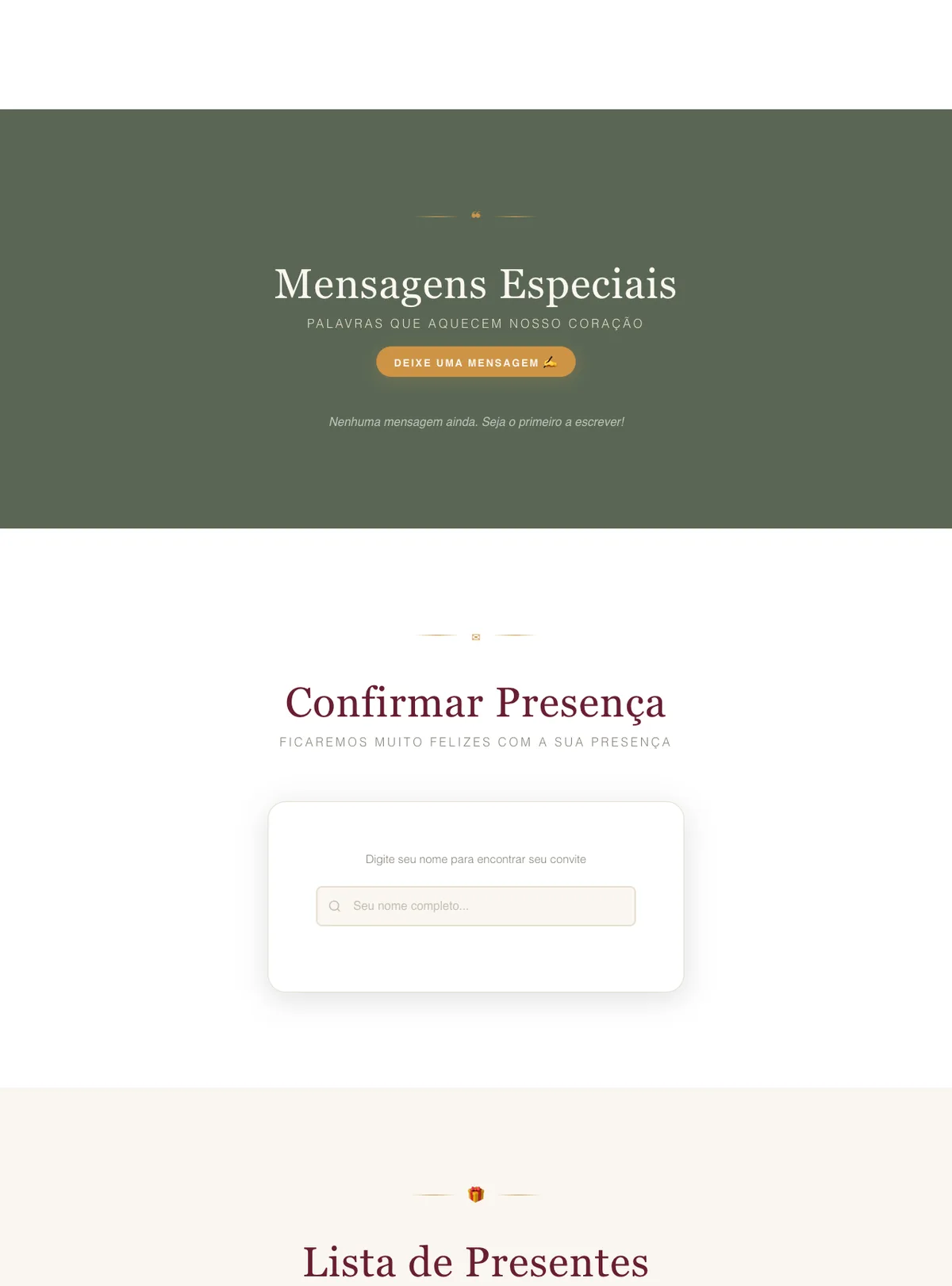 Seção Nossa História em formato de timeline