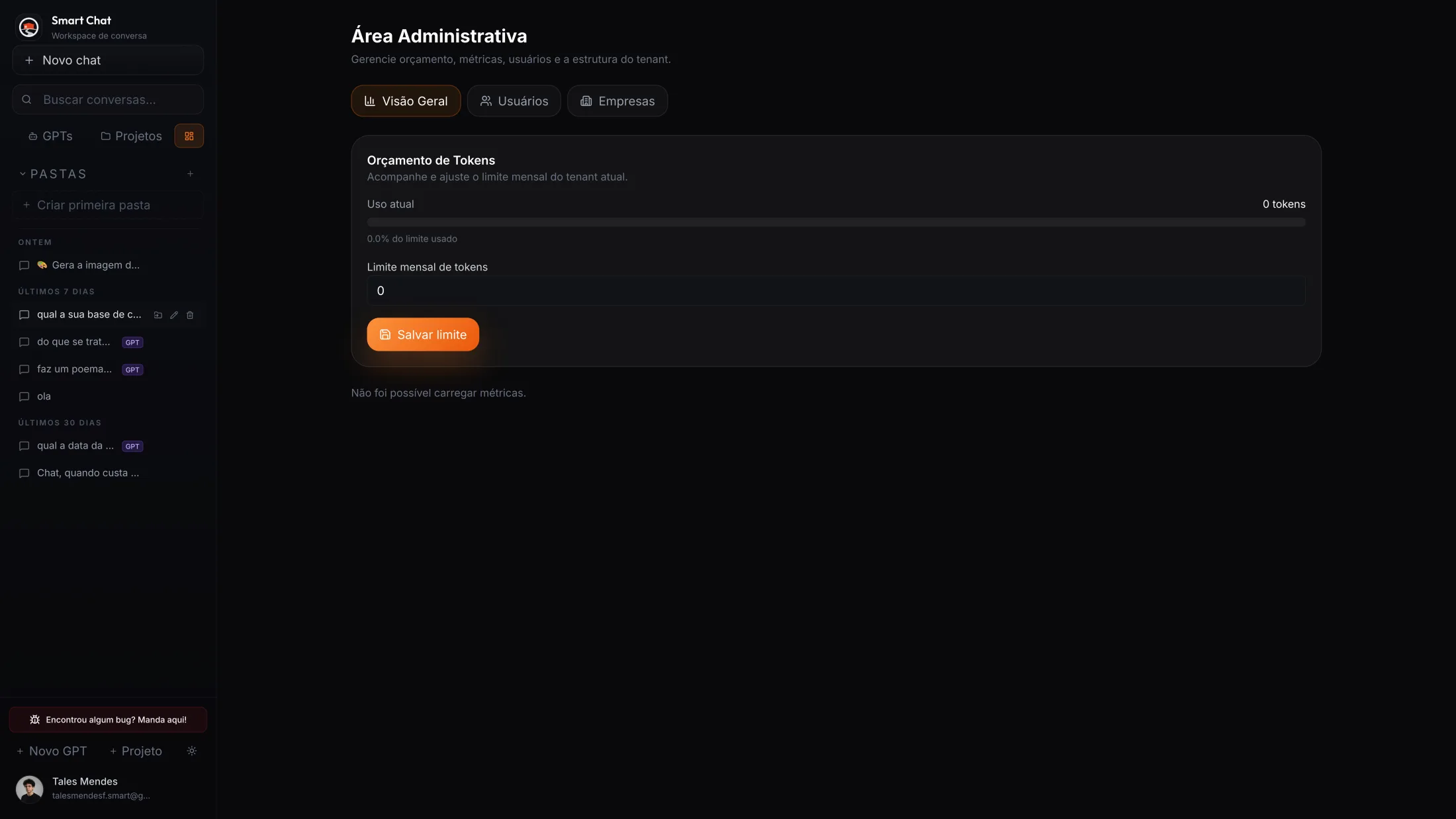 Dashboard administrativo