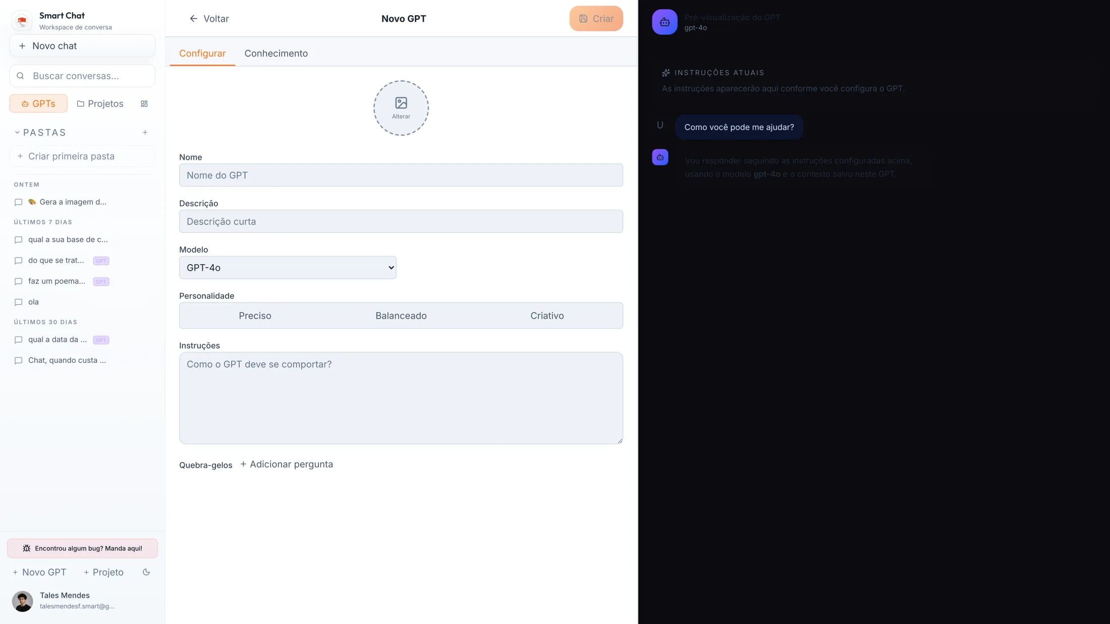 Editor de GPT customizado em light