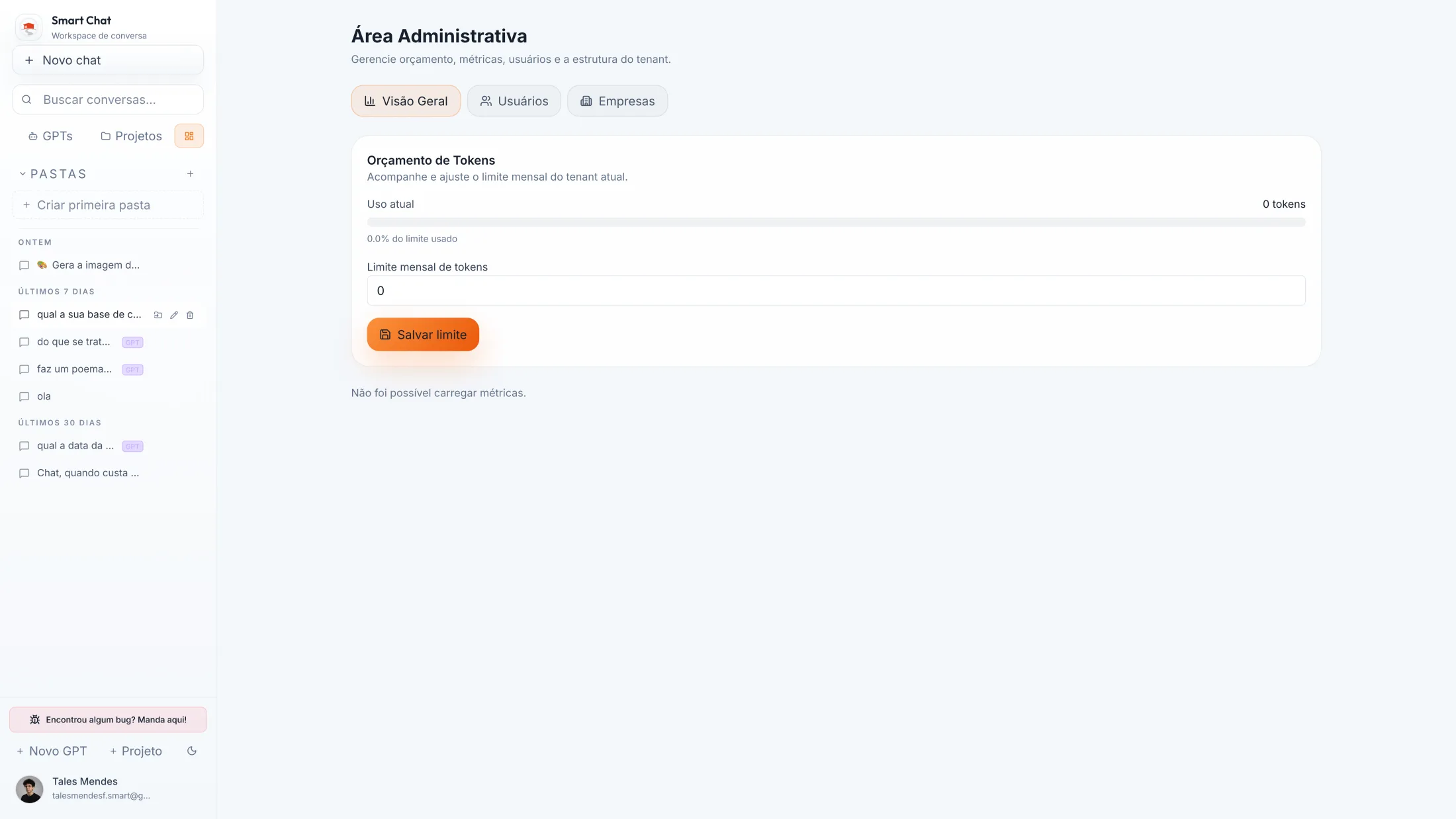 Dashboard administrativo em light